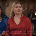 Sam’s red satin book party dress on Ghosts
