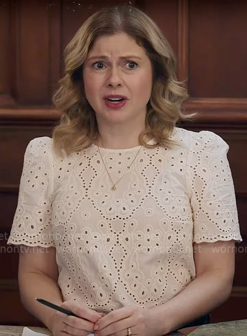 Sam’s white eyelet top on Ghosts