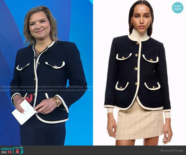 Sandro Collarless Jacket in Dark Blue worn by Christine Romans on Today