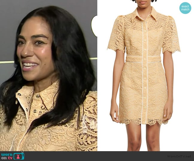 Sandro Live Lace Mini Dress worn by Sharon Carpenter on E! News