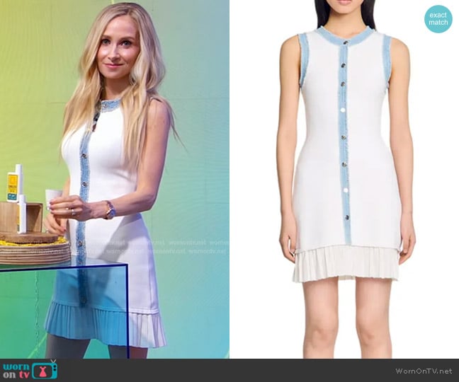 Sandro Mini Knit Dress with ruffles in Ecru worn by Dr. Whitney Bowe on Good Morning America