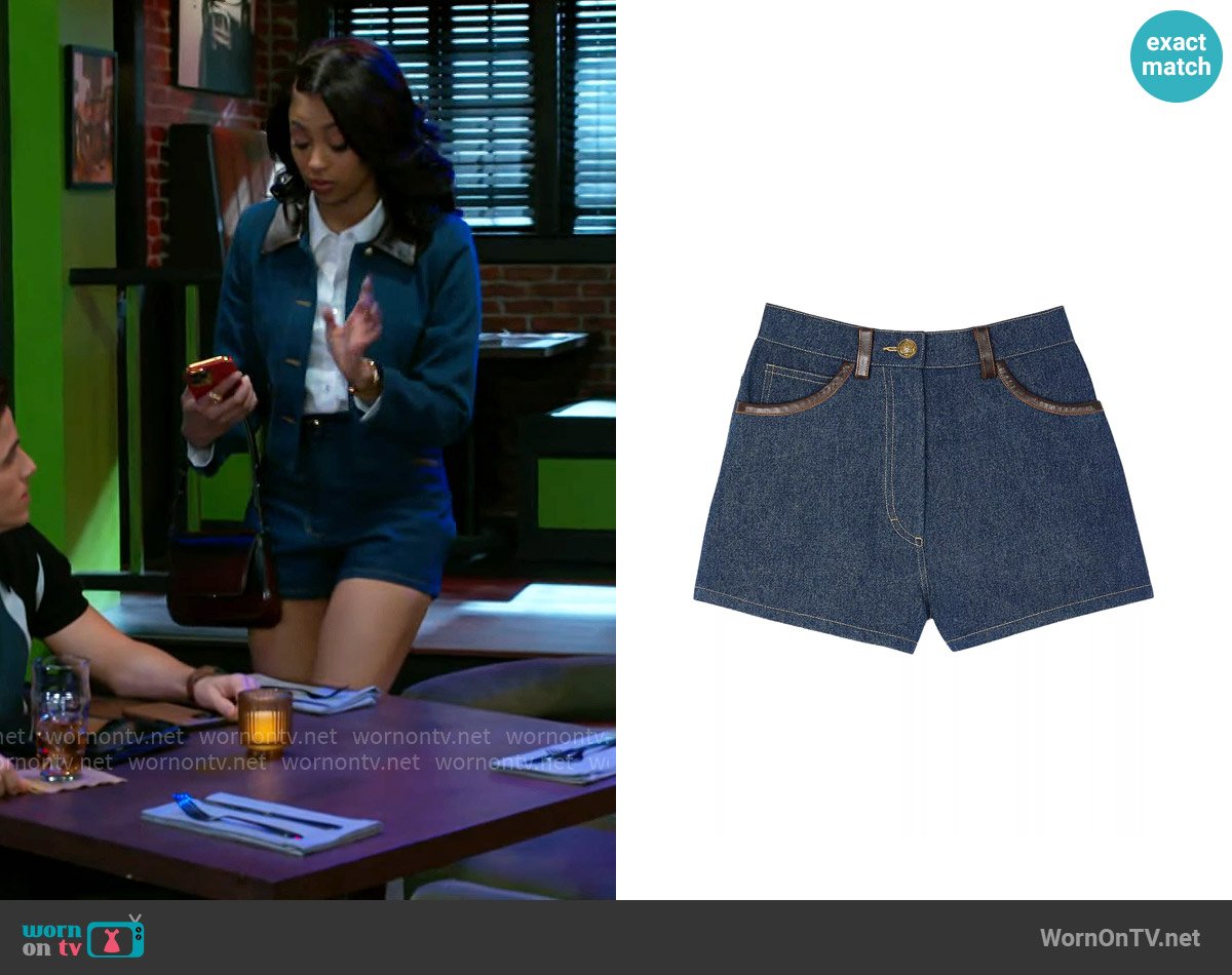 Sandro Denim Shorts with Leather Details worn by Kat Richardson (Colby Muhammad) on Beyond the Gates