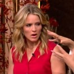 Sara’s red sleeveless top and embellished jeans on The View