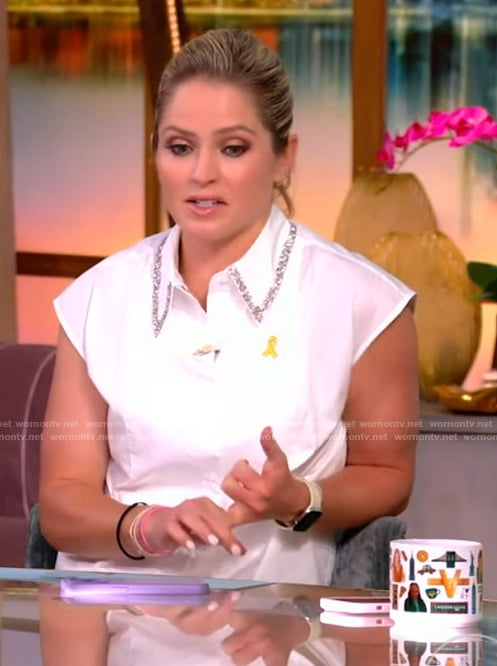 Sara’s white embellished collar top on The View