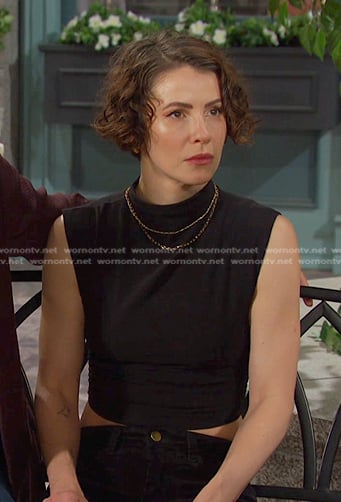 Sarah’s black crop top and sneakers on Days of our Lives