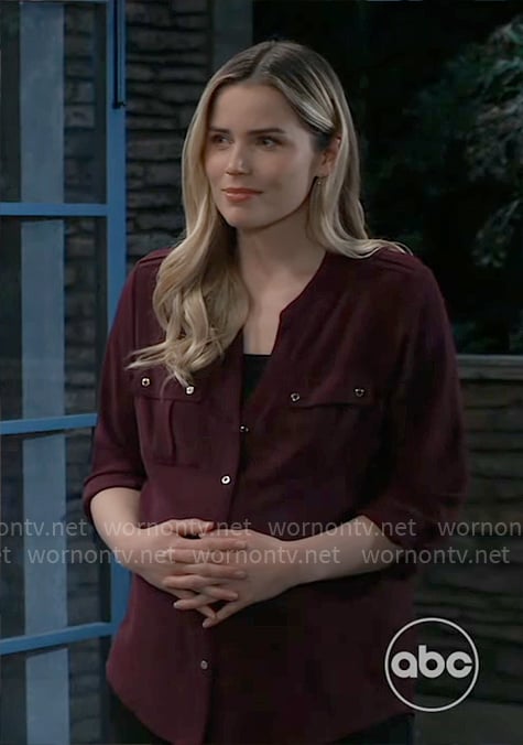 Sasha’s purple button down top on General Hospital