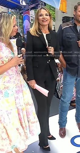 Savannah’s black blazer and side slit flare pants on Today