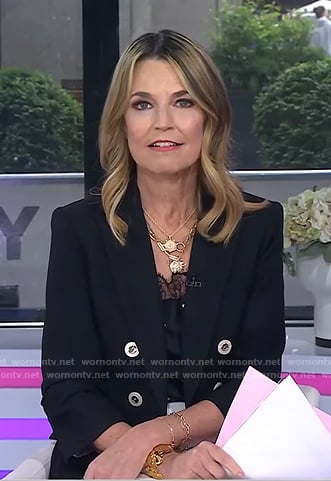 Savannah's black polka dot cami and double breasted blazer on Today