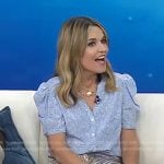 Savannah’s blue floral blouse and print pants on Today