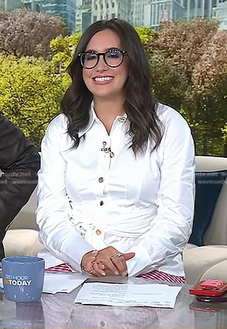 Savannah’s white tie waist shirt and red gingham check pants on Today