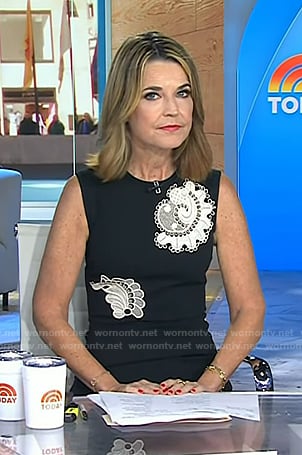 Savannah’s black applique sleeveless dress on Today