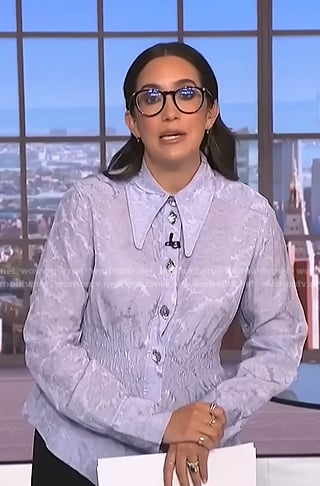 Savannah's lilac embellished button blouse on NBC News Daily