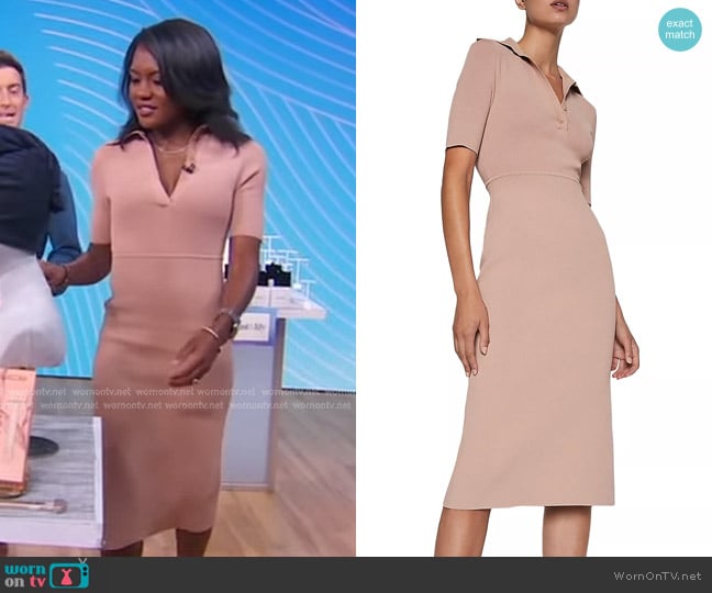Scanlan Theodore Crepe-Knit Polo Midi-Dress in Blush worn by Janai Norman on Good Morning America