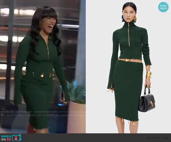 Schiaparelli Knitted Charm Sweater worn by Angela Bassett on The Kelly Clarkson Show