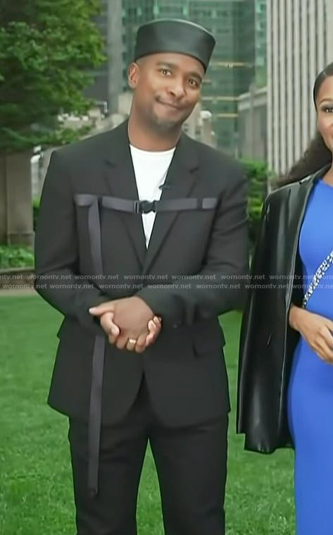 Scott's black buckle detail blazer on Access Hollywood