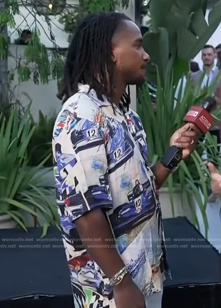 Scott's race car print shirt on Access Hollywood