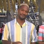 Scott’s striped short sleeve shirt on Access Hollywood