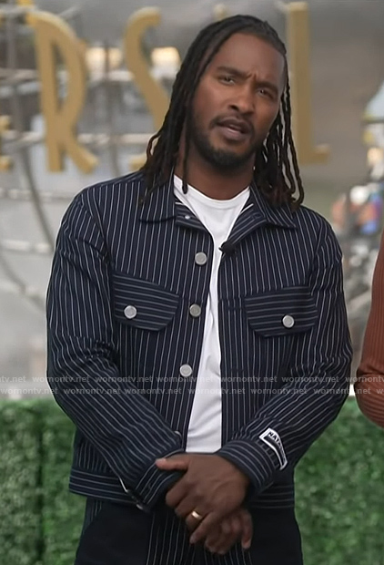 Scott’s blue striped jacket on Access Hollywood