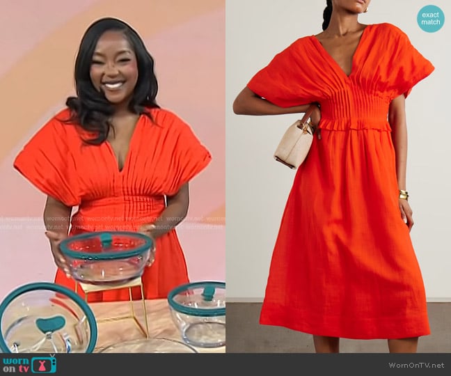 Sea Zora Pleated Ramie Midi Dress worn by Makho Ndlovu on Today