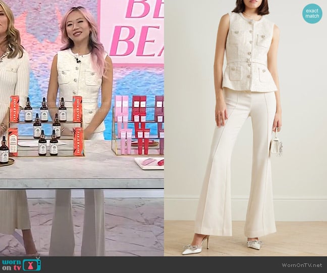 Self Portrait Convertible Metallic bouclé-tweed and Crepe Jumpsuit worn by Faith Xue on Today