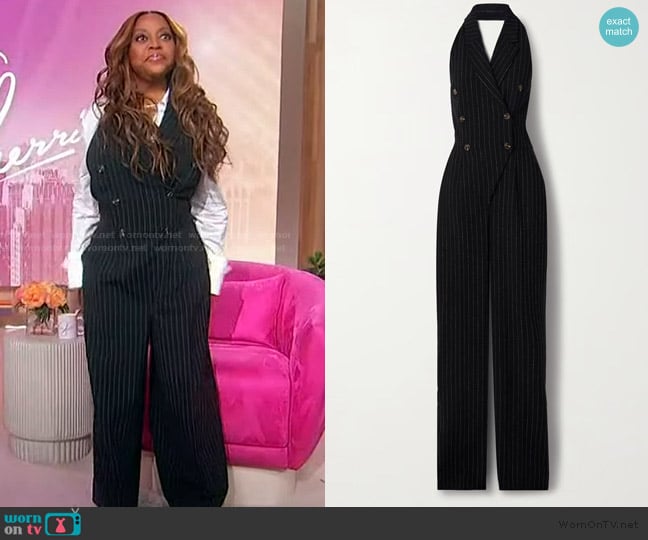 Sherri’s black pinstripe jumpsuit on Sherri