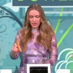 Shannon Davenport’s lavender floral print long sleeve dress on The View