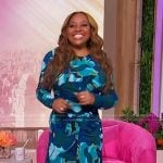 Sherri’s blue floral print ruched dress on Sherri