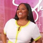 Sherri’s white knit short sleeve cardigan on Sherri