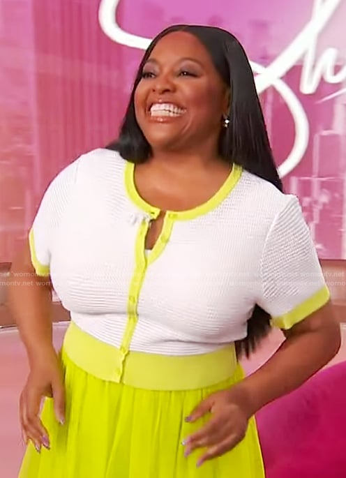 Sherri’s white knit short sleeve cardigan on Sherri
