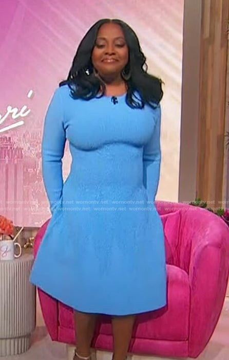 Sherri’s blue textured knit dress on Sherri