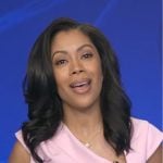 Shirleen’s pink asymmetric neck dress on Good Morning America