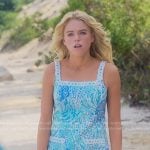 Simone’s blue print mini dress on Sirens