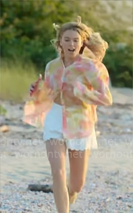 Simone's orange printed button down shirt on Sirens
