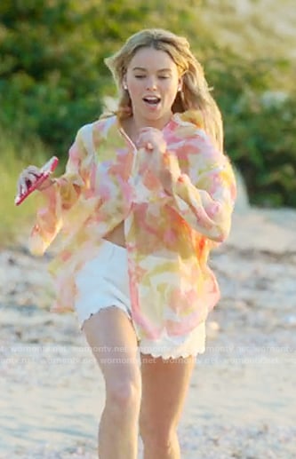 Simone's orange printed button down shirt on Sirens