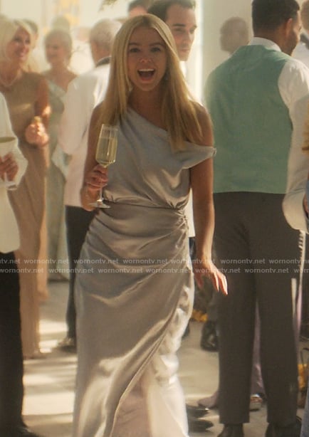 Simone's silver asymmetric dress on Sirens