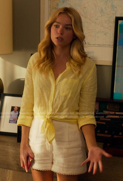Simone's yellow eyelet shirt on Sirens
