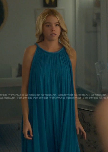 Simon's blue pleated dress on Sirens