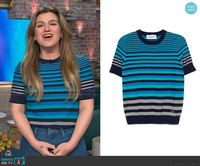 Sonia Rykiel Short Sleeve Striped Top worn by Kelly Clarkson on The Kelly Clarkson Show