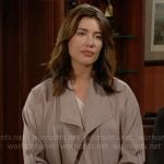 Steffy’s taupe draped front jacket on The Bold and the Beautiful