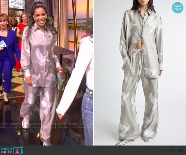 Stella McCartney Birds Print Relaxed Silk Button-Up Shirt worn by Sunny Hostin on The View