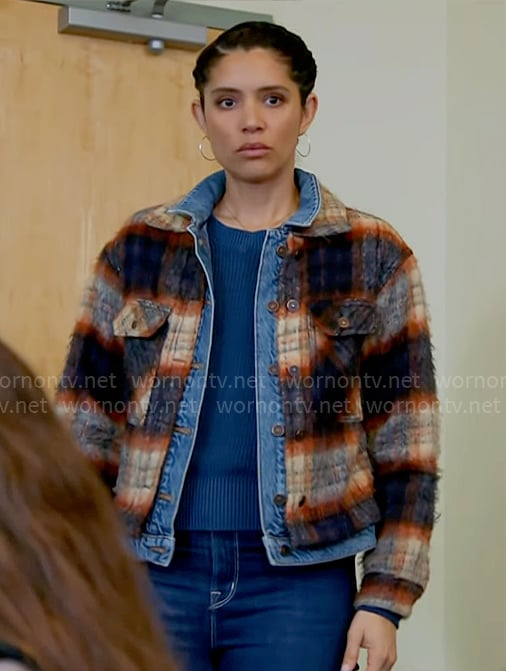 Stella's plaid denim jacket on Chicago Fire