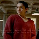 Stella’s red fluffy sweater on Chicago Fire