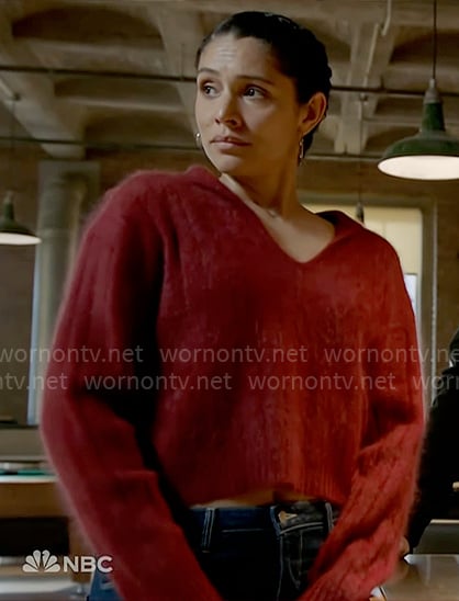 Stella’s red fluffy sweater on Chicago Fire