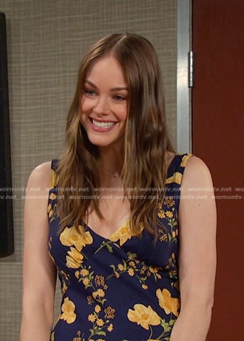 Stephanie’s blue and yellow floral dress on Days of our Lives