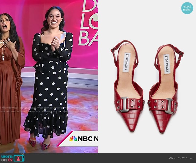 Steve Madden Dillon Buckle Faux Leather Slingback Heels in red croco worn by Donna Farizan on Today