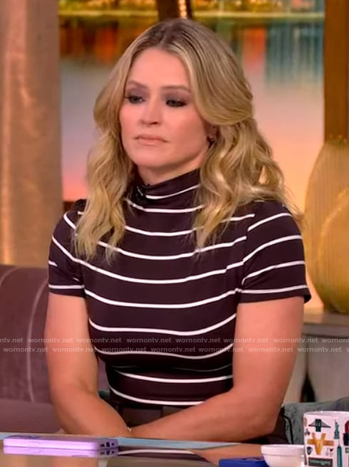 Sara’s brown stripe mock neck top on The View