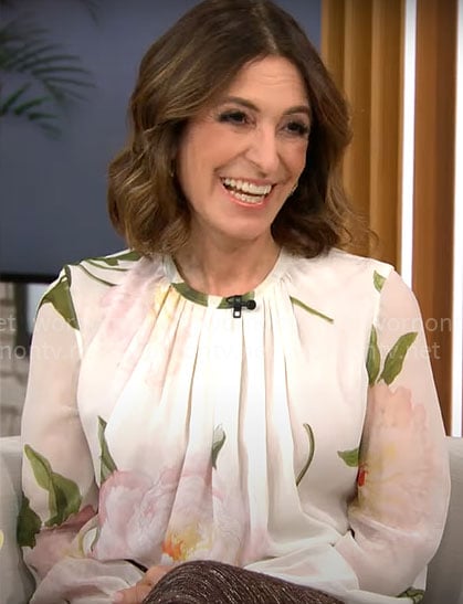 Suzy Welch’s floral blouse on CBS Mornings
