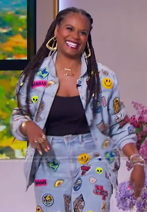 Tabitha's patch denim jacket and jeans on The Jennifer Hudson Show