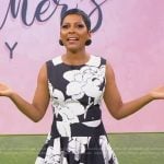 Tamron’s black floral print flare dress on Tamron Hall Show
