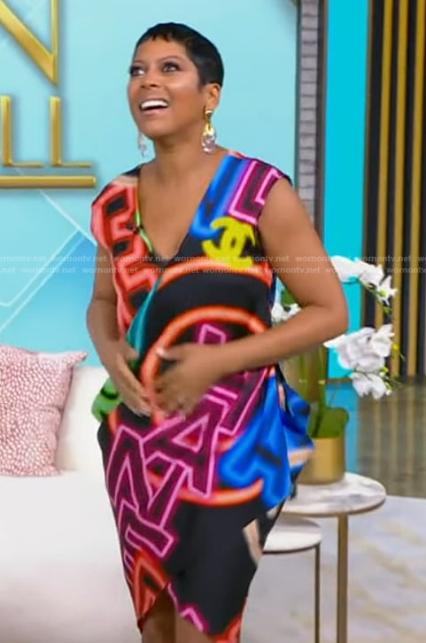 Tamron's neon lights print dress on Tamron Hall Show